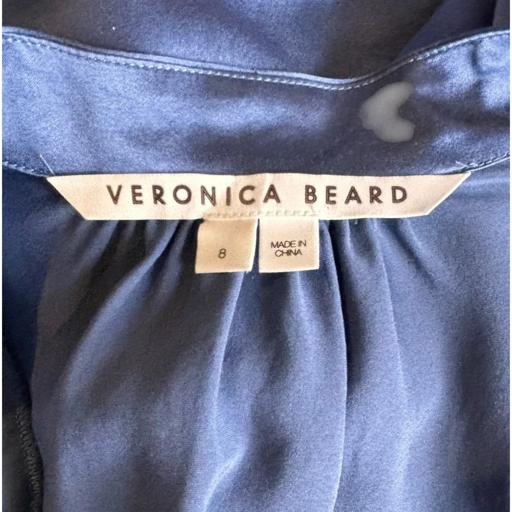 Veronica Beard Agatha Silk Wrap Dress Sz 8 Blue Satin Ruffle Mini - Picture 10 of 16